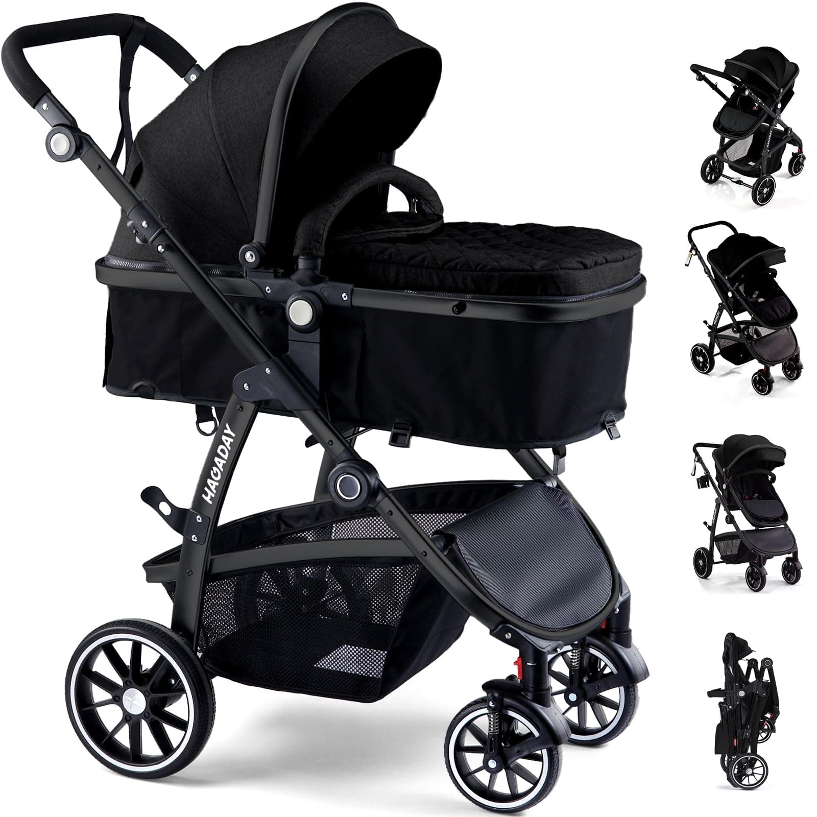Stroller Reversible Bassinet Adjustable Pushchair